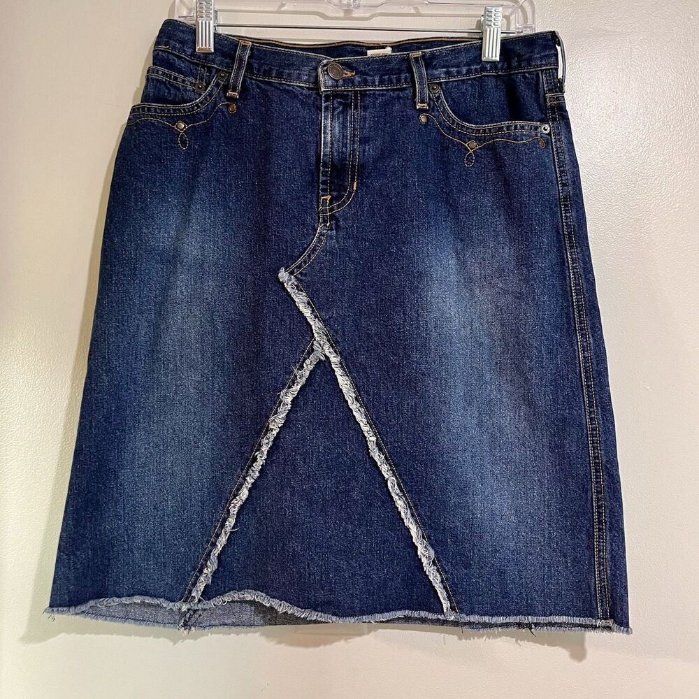 Abercrombie & Fitch Denim Y2K Vintage Pencil Frayed Western Skirt Size 6